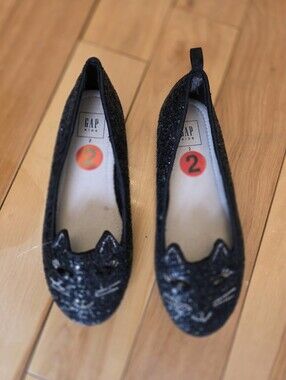 Gap Kids Black Sparkly Cat Shoes New